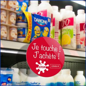 Stop-rayon "ne pas toucher" pour protéger les produits en rayon de magasin.Dans le cadre des nouvelles mesures d'hygiène.